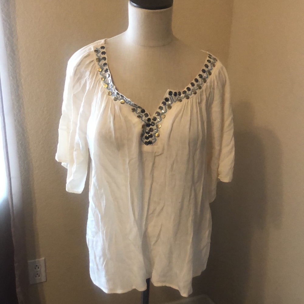Must HAVE Beige Boho Peasant Blouse Size L